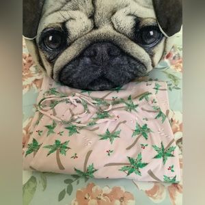 Palm tree Christmas pajama bottoms pink green draw string size L-XL cott…